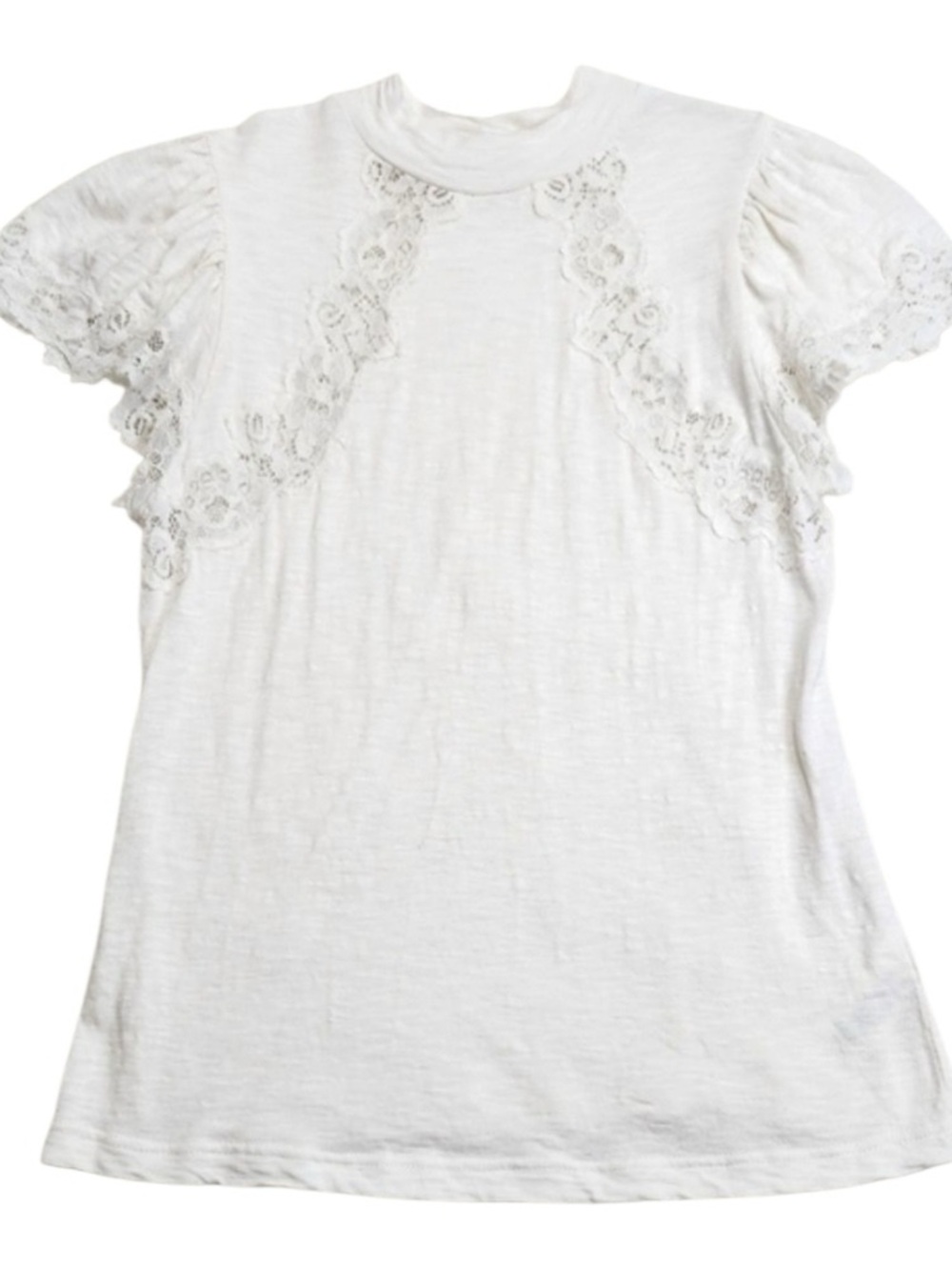 Lace-Trim White Short Sleeve Tee